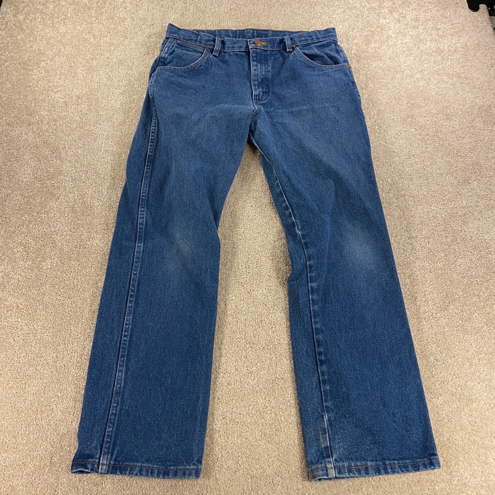 Wrangler Cowboy Cut Jeans‎ Mens 16 Husky Blue Straight Leg Adjustable Waist